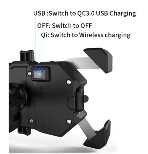 csfhtech Motorcycle Phone Holder 15W Wireless Smart Charger QC3.0 Wire Charing 2 in 1 Semiautomatic Stand 360 Degree Rotation Bracket
