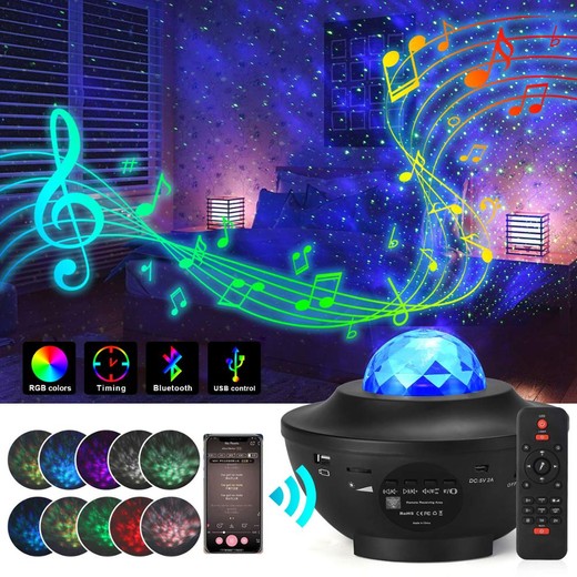 csfhtechGlobleseller Colorful Starry Projector Light Sky Galaxy Bluetooth USB Voice Control Music Player StarLED Night Light Romantic Projection Lamp