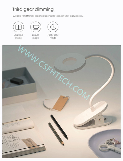Csfhtech Yeelight LED Desk Lamp Clip-On Night Light USB Rechargeable 5W 360 Degrees Adjustable Dimming Reading Lamp For Bedroom