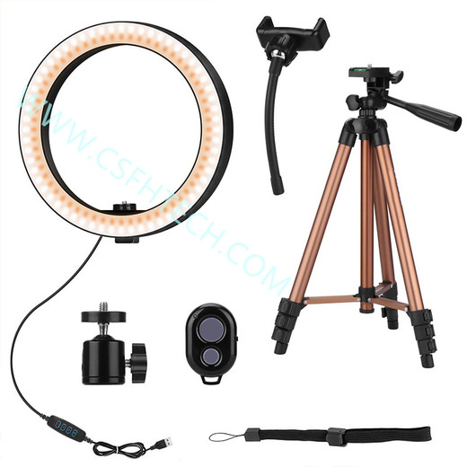 Csfhtech Globleseller 10 Inch Selfie Ring Light with 50 Inch Tripod Stand & Phone Holder for Makeup Live Stream, LED Camera Ring Light with Remote