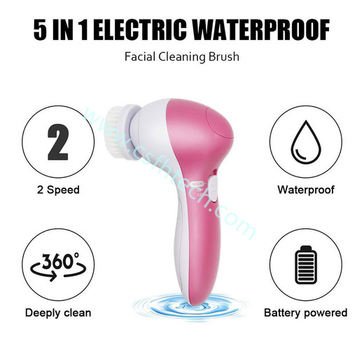 Csfhtech 1set 5 in1 Electric Face Cleaner with brushes personal care acne Facial Massager women skin soft machine beauty tools  Waterproof Facial Brush 5 in 1 Face Cleansing Brush Silicone Facial Brush Deep Cleaning Pore