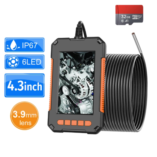 Csfhtech 3.9mm Industrial Endoscope Camera 1080P HD 4.3” IPS Screen Pipe Drain Sewer Duct Inspection Camera IP67 Snake Camera WIth 32GB TF Card 