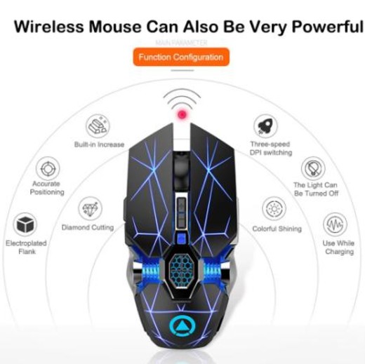 Csfhtech Gaming Mouse Rechargeable Wireless Silent Mouse LED Backlit 2.4G USB 1600DPI Optical Ergonomic Mouse Gamer Desktop For PC Laptop