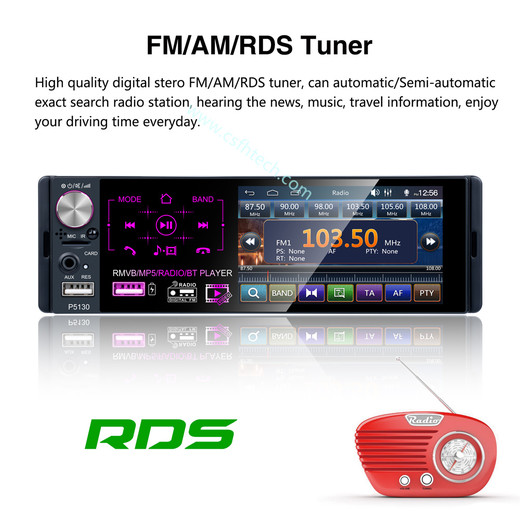 Csfhtech Car Radio MP5 Player 1 Din P5130 Autoradio 4.1 Inch Touch Screen Car Stereo MP5 Player Bluetooth RDS Support Dual USB Microphone
