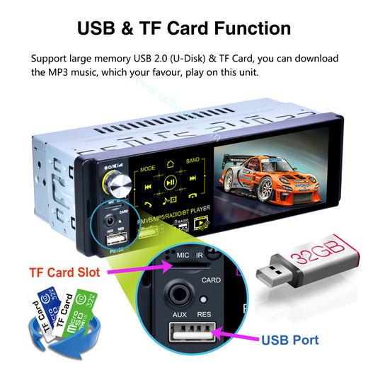 Csfhtech Car Radio MP5 Player 1 Din P5130 Autoradio 4.1 Inch Touch Screen Car Stereo MP5 Player Bluetooth RDS Support Dual USB Microphone
