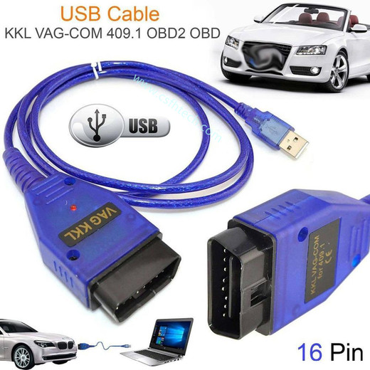 Csfhtech Car USB Vag-Com Interface Cable KKL VAG-COM 409.1 OBD2 II OBD Diagnostic Scanner Auto Cable Aux USB Vag-Com interface cable 