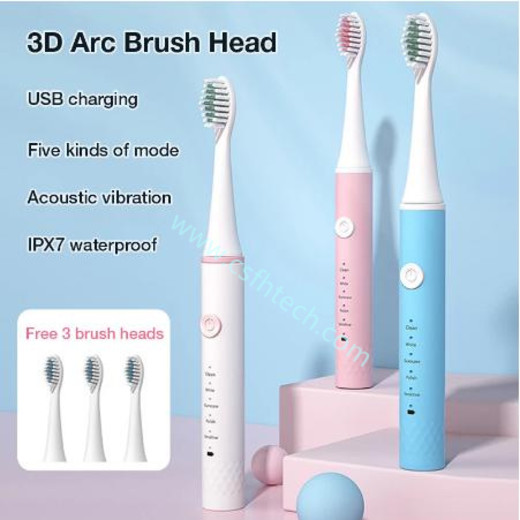 Csfhtech Sonic Electric Toothbrush Adult Timer Brush 5 Mode USB Charger Rechargeable Tooth Brushes Replacement Heads Set