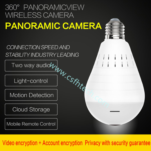Csfhteh Mini IP Camera 360 Degree LED Light 960P Wireless Panoramic Home Security Security WiFi CCTV Fisheye Bulb Lamp Two Ways Audio
