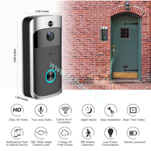 Csfhtech Smart Doorbell Camera Wifi Wireless Call Intercom Video-Eye for Apartments Door Bell Ring for Phone Home Security Cameras