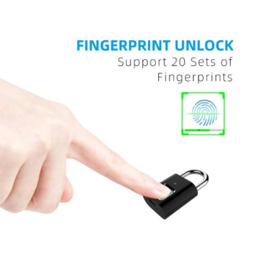 Csfhtech  Smart Fingerprint Lock Portable Anti-Theft Security Door Padlock For Bag, Drawer, Suitcase - Black