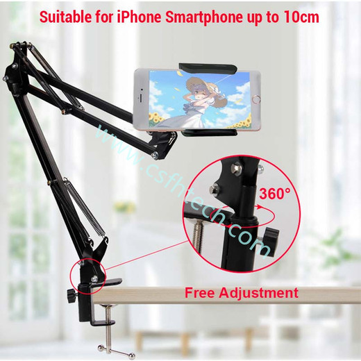 Csfhtech 3 60 Rotating Flexible Long Arms Mobile Phone Holder For iPhone Xiaomi Desktop Bed Lazy Bracket Phone Stand Metal Clamp Support