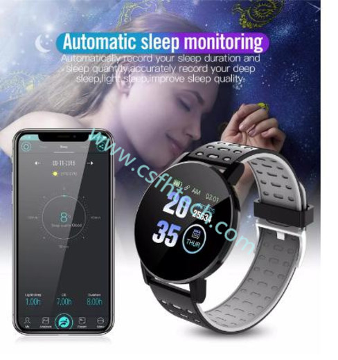 Csfhtech 119 Plus Smart Watch Blood Pressure Round Bluetooth Heart Rate Waterproof Sports Tracker With Alarm Clock for Android IOS