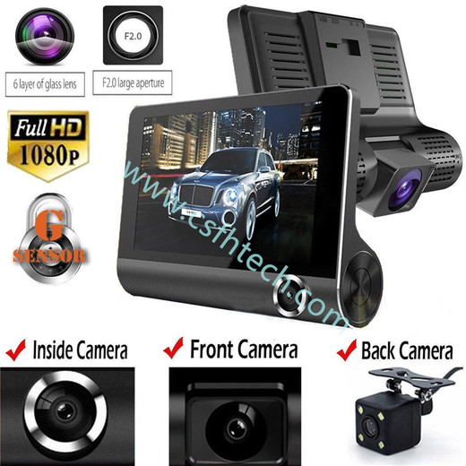  Csfhtech  NEW 4.0 inch 1080P 3 Lens Full HD Car DVR Camera 170 Degree Rearview Car Dash Camera G-sensor Auto Car Camera Recorder