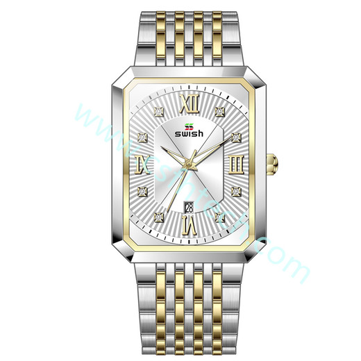 csfhtech Men's Luxury Stainless Steel Gold Watch Top Brand Relogio Masculino Geneva Rectangle Quartz Watch Man Business Watches Mens 2021