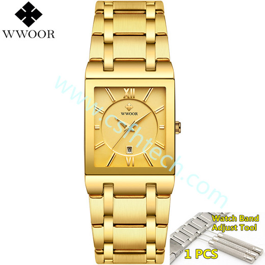 csfhtechMen Watches Top Brand Luxury WWOOR Gold Black Square Quartz watch men 2021 Waterproof Golden Male Wristwatch Men watches 2021