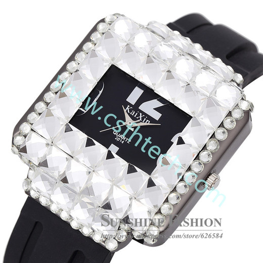 csfhtech Classic fashion creative full diamond women watch watch simple silicone band fashion watch quartz watch
