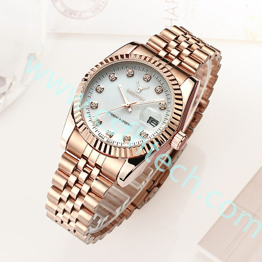 Csfhtech Famous Brand Fashion Luxury Steel Metal band ROSE GOLD Bracelet watch for Men and Women Gift Dress Watches 