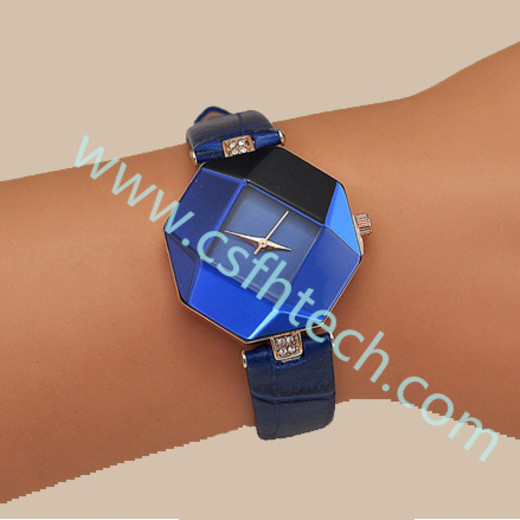 Csfhtech Women Watches Gem Cut Geometry Crystal Leather Quartz Wristwatch Fashion Dress Watch Ladies Gifts Clock Relogio Feminino 5 color