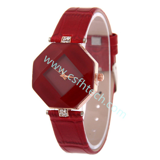 Csfhtech Women Watches Gem Cut Geometry Crystal Leather Quartz Wristwatch Fashion Dress Watch Ladies Gifts Clock Relogio Feminino 5 color