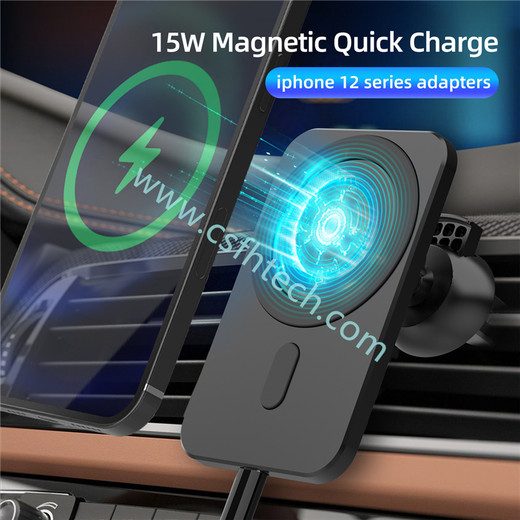 Csfhtech  15W Qi Wireless Car Charger Mount Stand Fast Magnetic Wireless Charger For iPhone12 Pro/Mini/Max Magsafing Wireless Charger