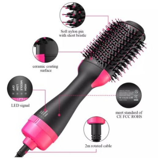 Csfhtech 2 IN 1 One Step Hair Dryer Hot Air Brush Hair Straightener Curler Comb Roller Electric Ion Blow Dryer Brush