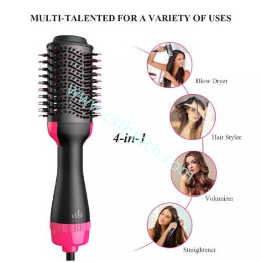 Csfhtech 2 IN 1 One Step Hair Dryer Hot Air Brush Hair Straightener Curler Comb Roller Electric Ion Blow Dryer Brush