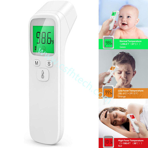Csfhtech Infrared Forehead Digital Thermometer Gun IR Laser Non Contact Thermometer with 3 Color Backlight Display for Baby Adults Indoor