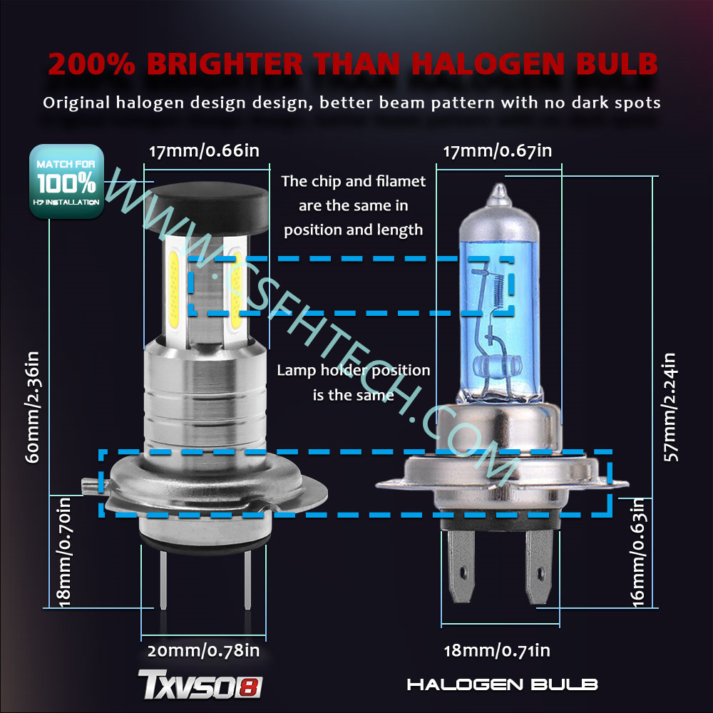 Csfhtech  1 Pair Car H7 LED Headlight Bulbs 12V 24V 110W 30000LM Headlight Conversion Kit Bulb HighLow Beam 360 Degree 6000K White (10).jpeg