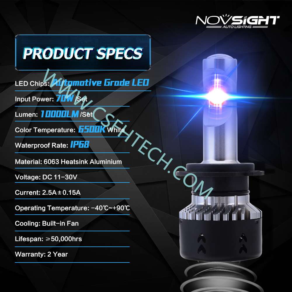 Csfhtech Novsight 70W 10000LM Car LED Headlight Bulbs for Car D1S H1 H3 H4 HiLo H7 LED H11 H13 H15 9005HB3 9006HB4 LED Headlamps 6500K (7).jpg