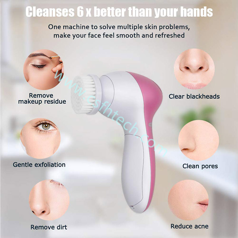 Csfhtech  1 5 in1 Electric Face Cleaner with brushes personal care acne Facial Massager women skin (2).jpg