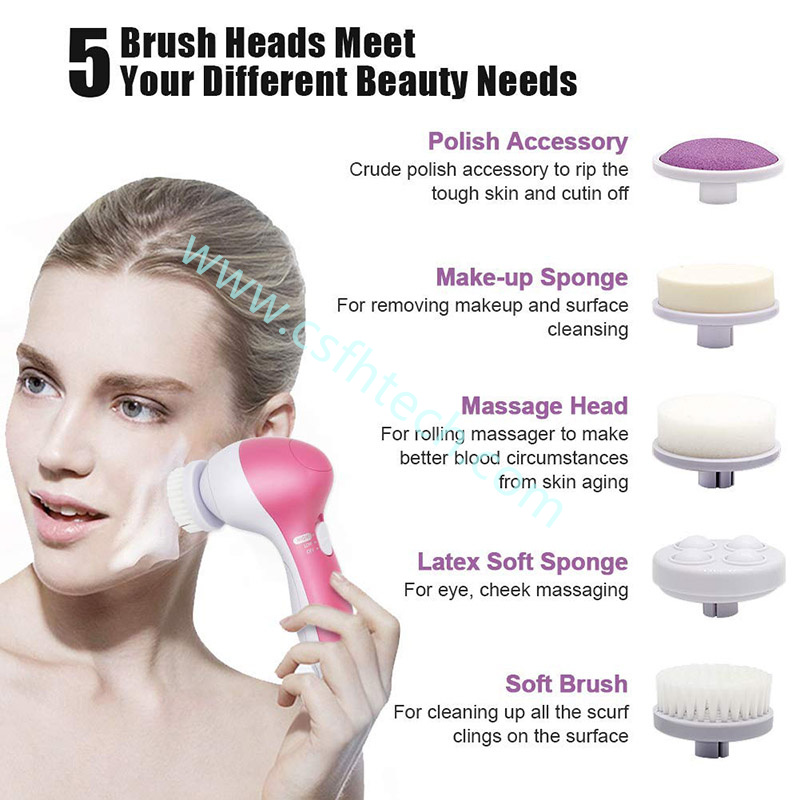 Csfhtech  1 5 in1 Electric Face Cleaner with brushes personal care acne Facial Massager women skin (3).jpg