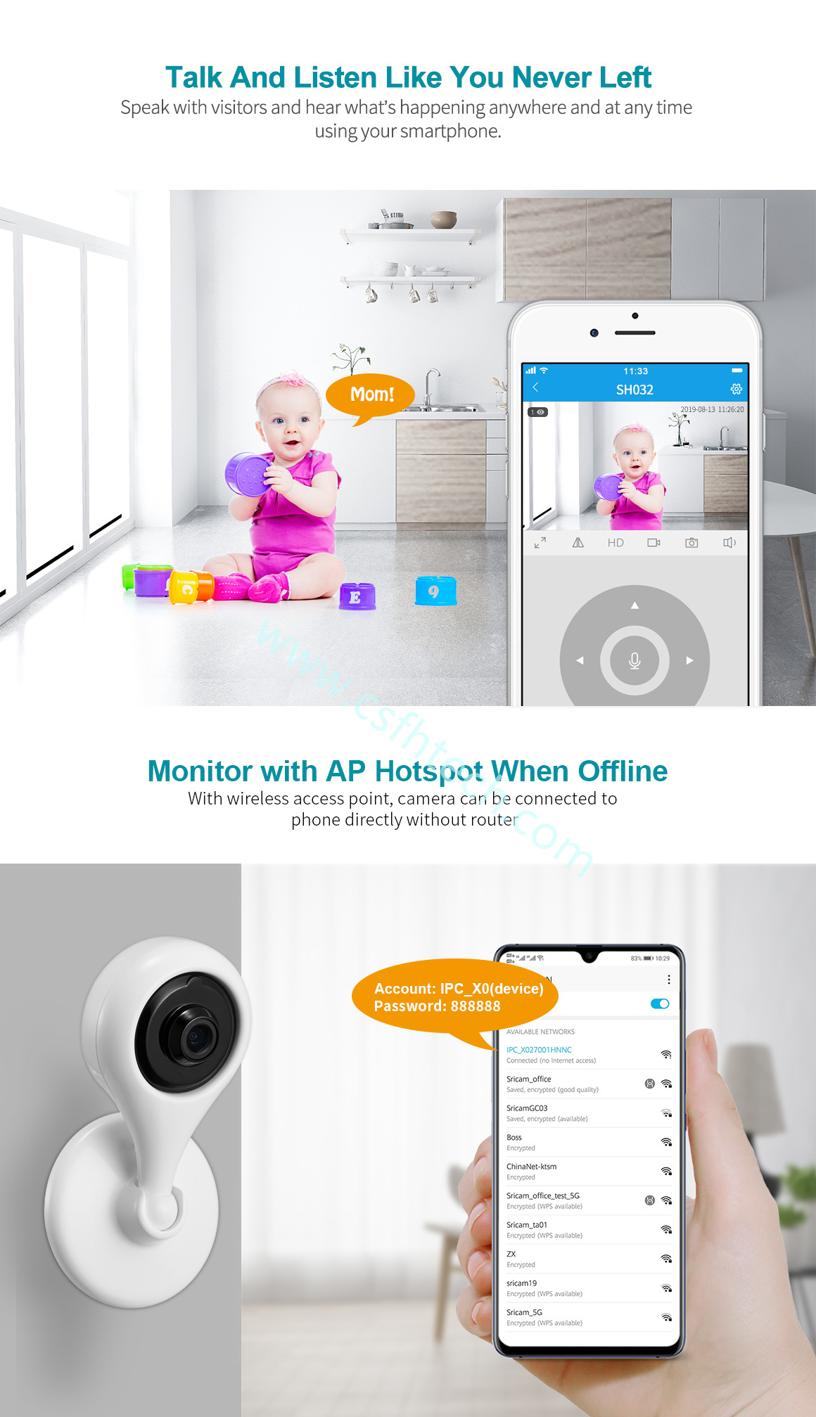 Csfhtech  Baby Monitor With Camera 1080P HD Wireless WiFi Night (2).jpg