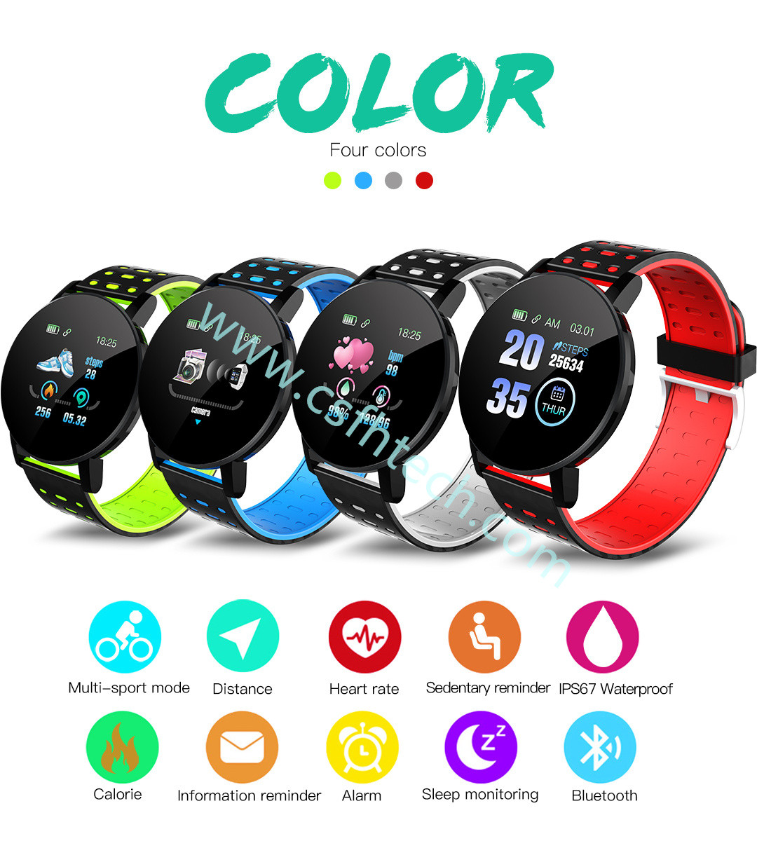 10 119 Plus Smart Watch Blood Pressure Round Bluetooth Heart Rate Waterproof Sports Tracker With Alarm Clock.jpg