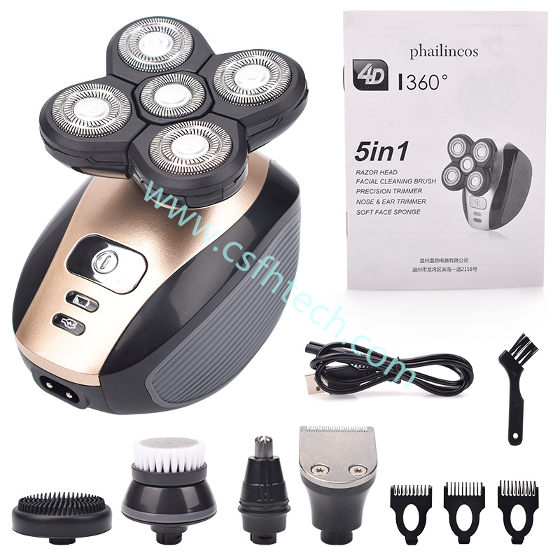Csfhtech Best quality  5 In 1 4D Men's Rechargeable Bald Head Electric Shaver 5 Floating Heads Beard (1).jpg
