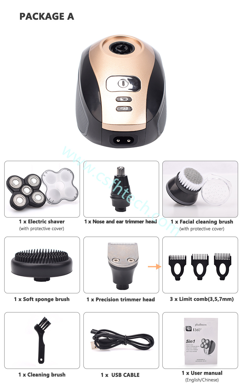 Csfhtech Best quality  5 In 1 4D Men's Rechargeable Bald Head Electric Shaver 5 Floating Heads Beard (14).jpg