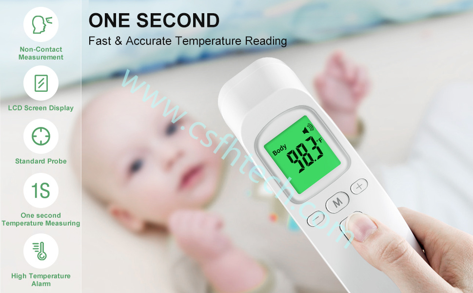 Globleseller Infrared Forehead Digital Thermometer Gun IR Laser Non Contact Thermometer with 3 Color Backlight Display for Baby Adults Indoor (1).jpg